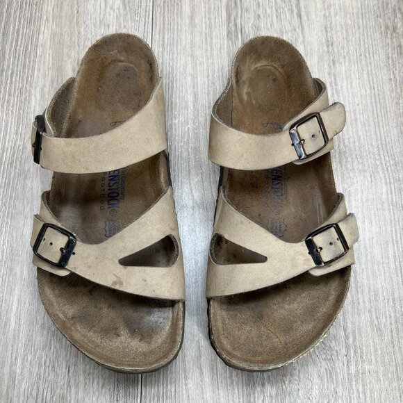 Birkenstock Franca Slide Sandal Adult Unisex L9 M7 Adjustable Strap Nubuck Beige - Picture 3 of 14